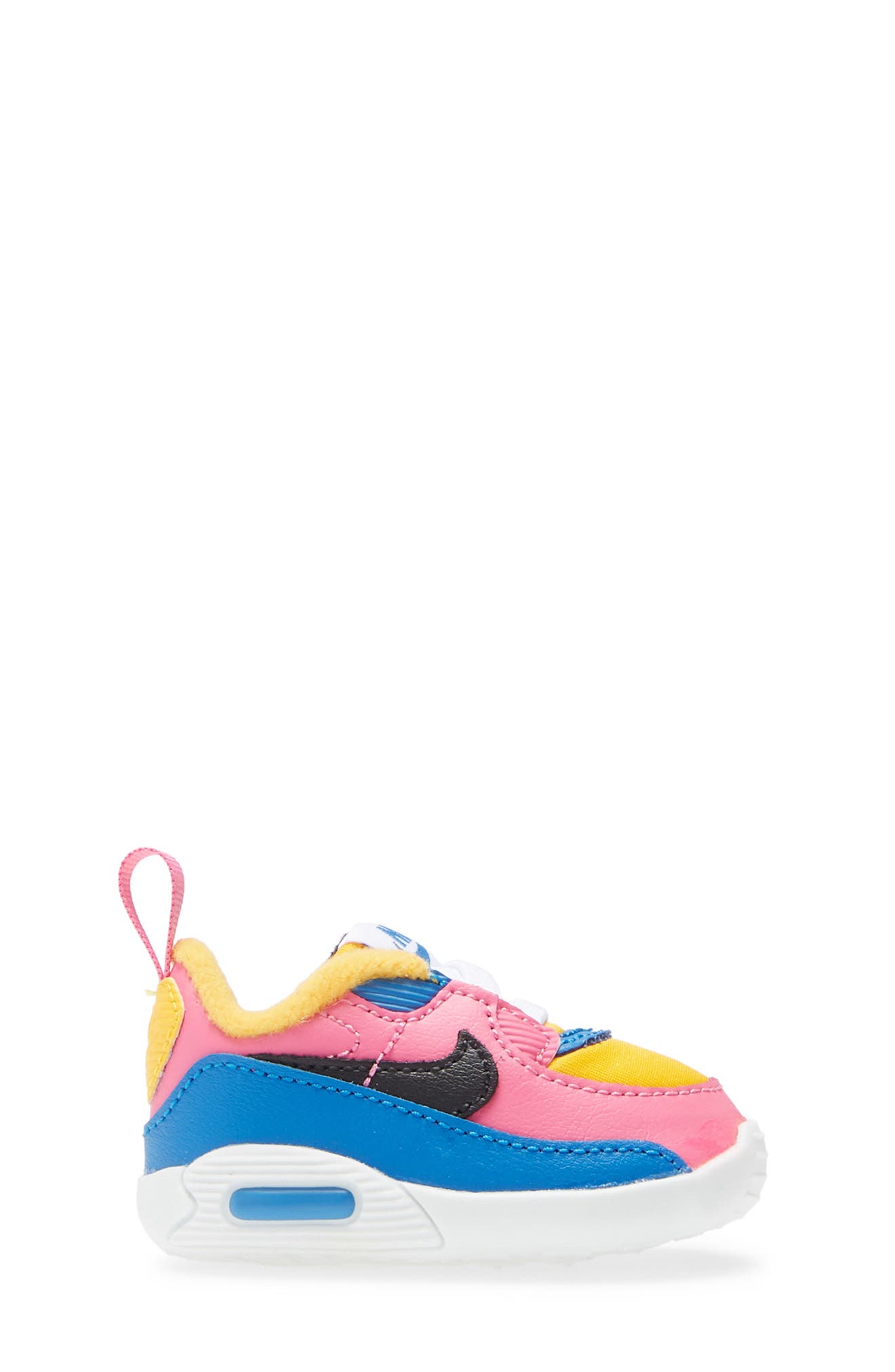 Air Max 90 Crib Sneaker, Alternate, color, YELLOW/ BLACK-BLUE-PINKSICLE