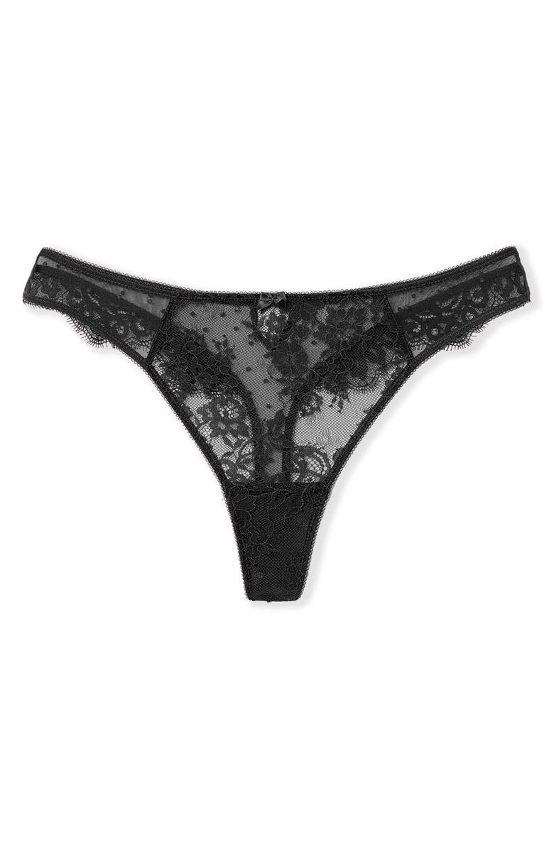 Etam Infini Lace Tanga Thong, Alternate, color, Black