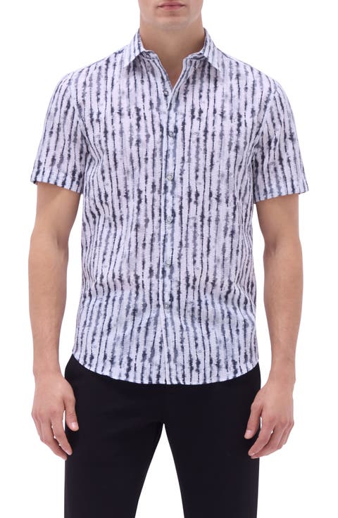 Orson Tie Dye Stripe Short Sleeve Cotton Seersucker Button-Up Shirt