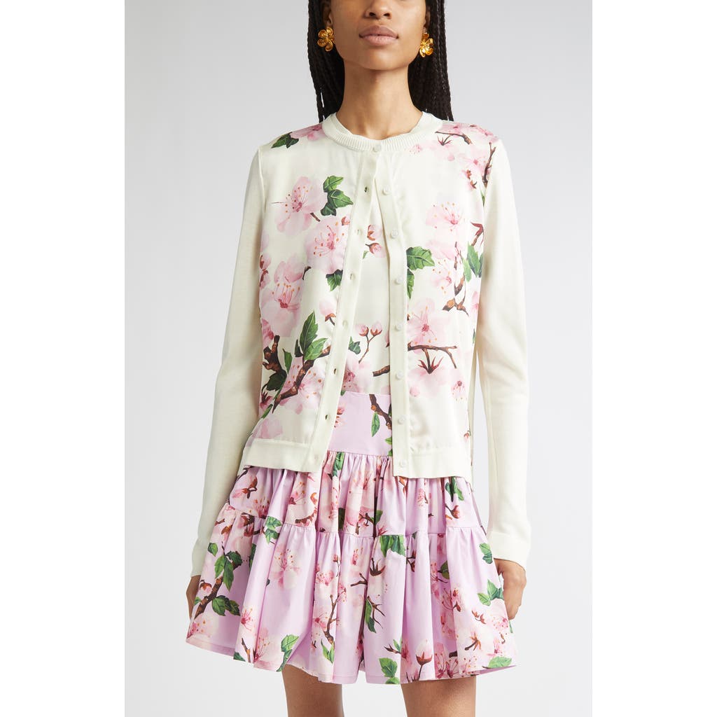 Oscar De La Renta Cherry Blossom Inset Cardigan