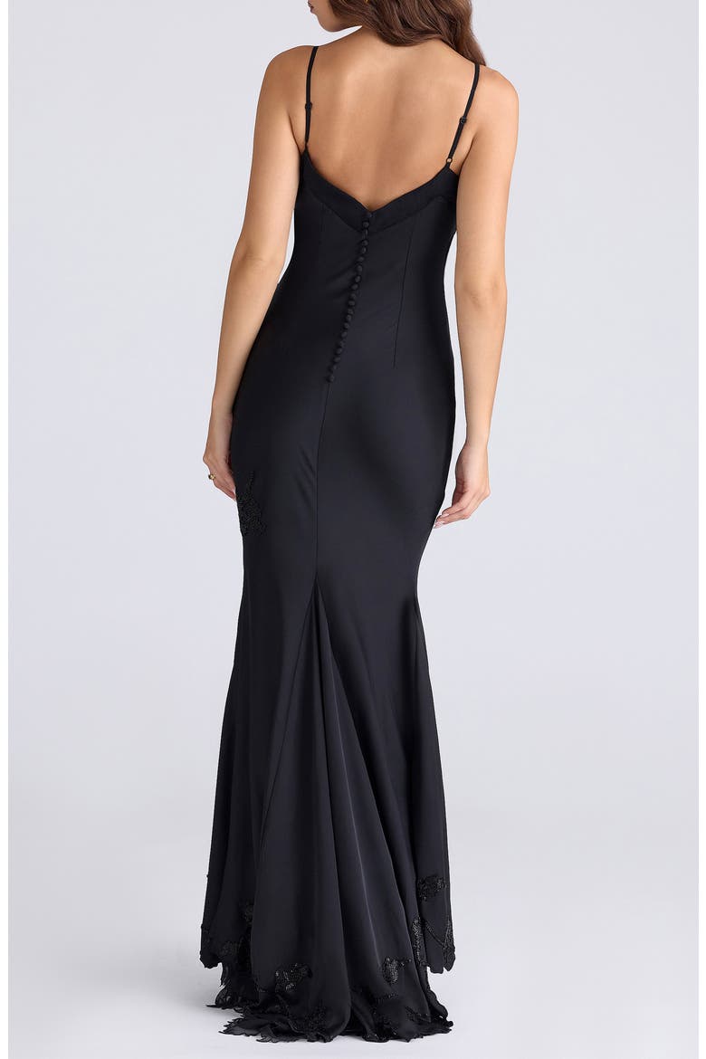 Anastelle Embellished Satin Mermaid Gown, Alternate, color, BLACK