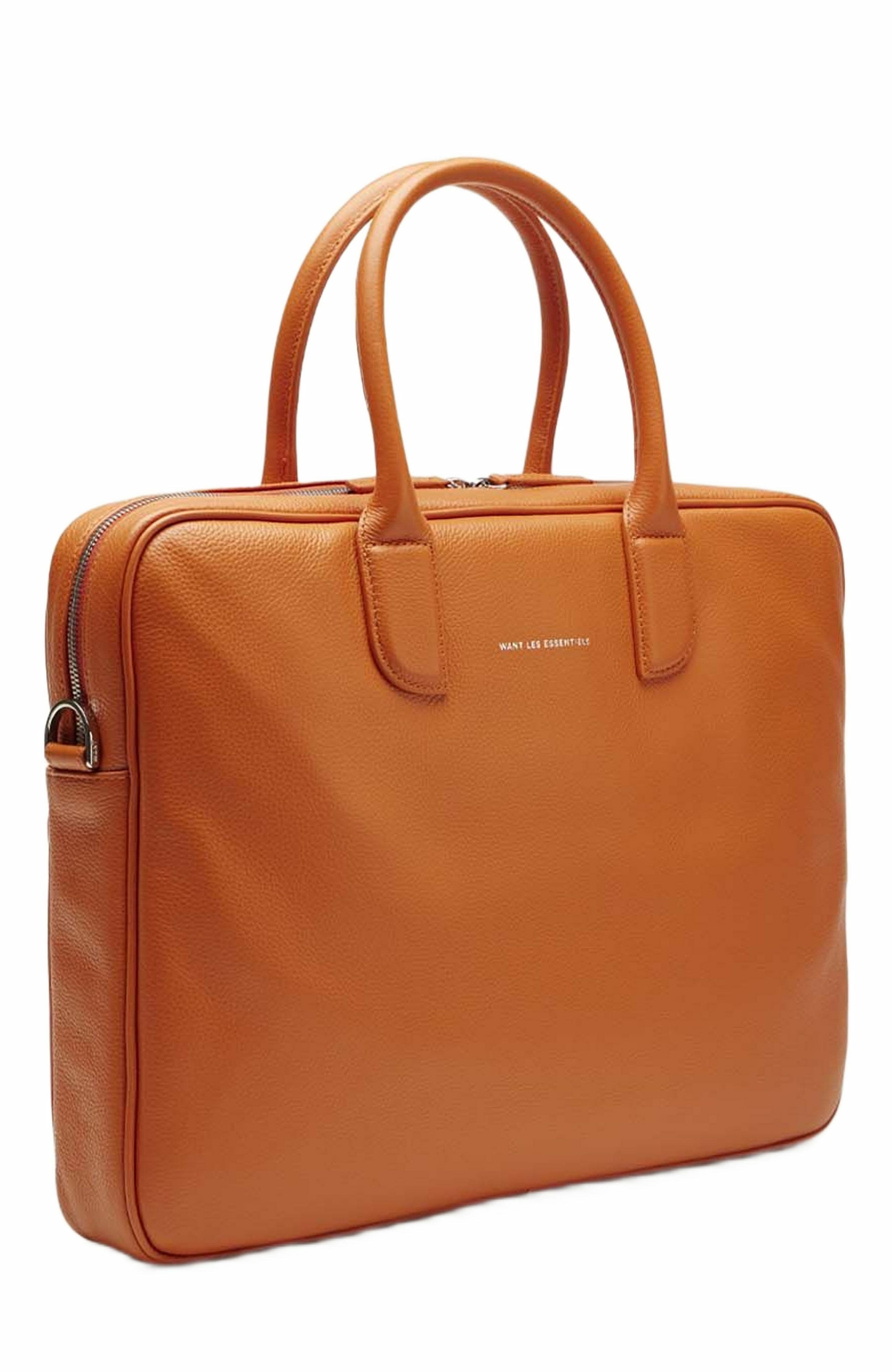 Want Les Essentiels Lesage Pebble-Grained Leather Computer Bag, Alternate, color, Orange