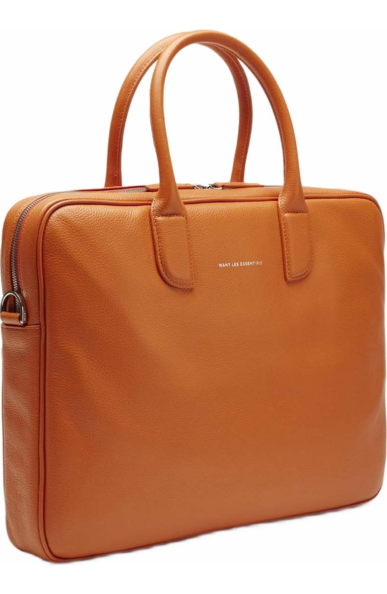 Want Les Essentiels Lesage Pebble-Grained Leather Computer Bag, Alternate, color, Orange