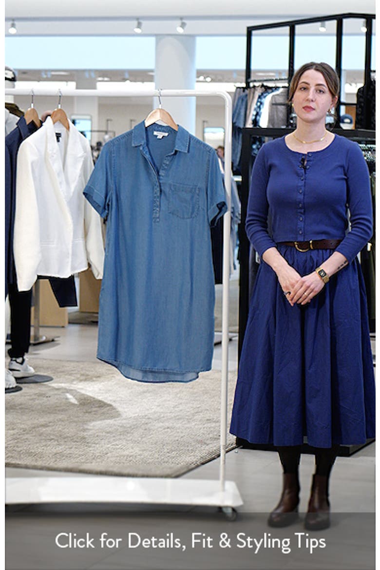 beach lunch lounge denim dress Beachlunchlounge Amie Convertible Neck Cotton Dress - Denim Wash