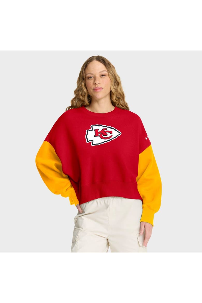 Women's Nike Red Kansas City Chiefs Oversized Color-Block Pullover Sweatshirt, Main, color, Red