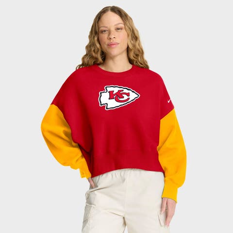 Women's Nike Red Kansas City Chiefs Oversized Color-Block Pullover Sweatshirt