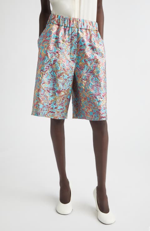 Metallic Floral Jacquard Wide Leg Shorts