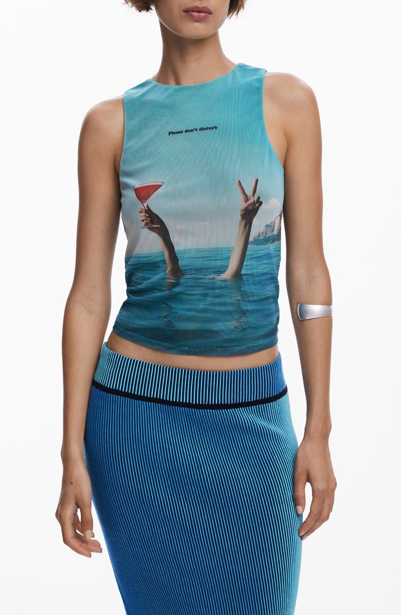 Desigual Crop Mesh Tank Top, Main, color, Sea