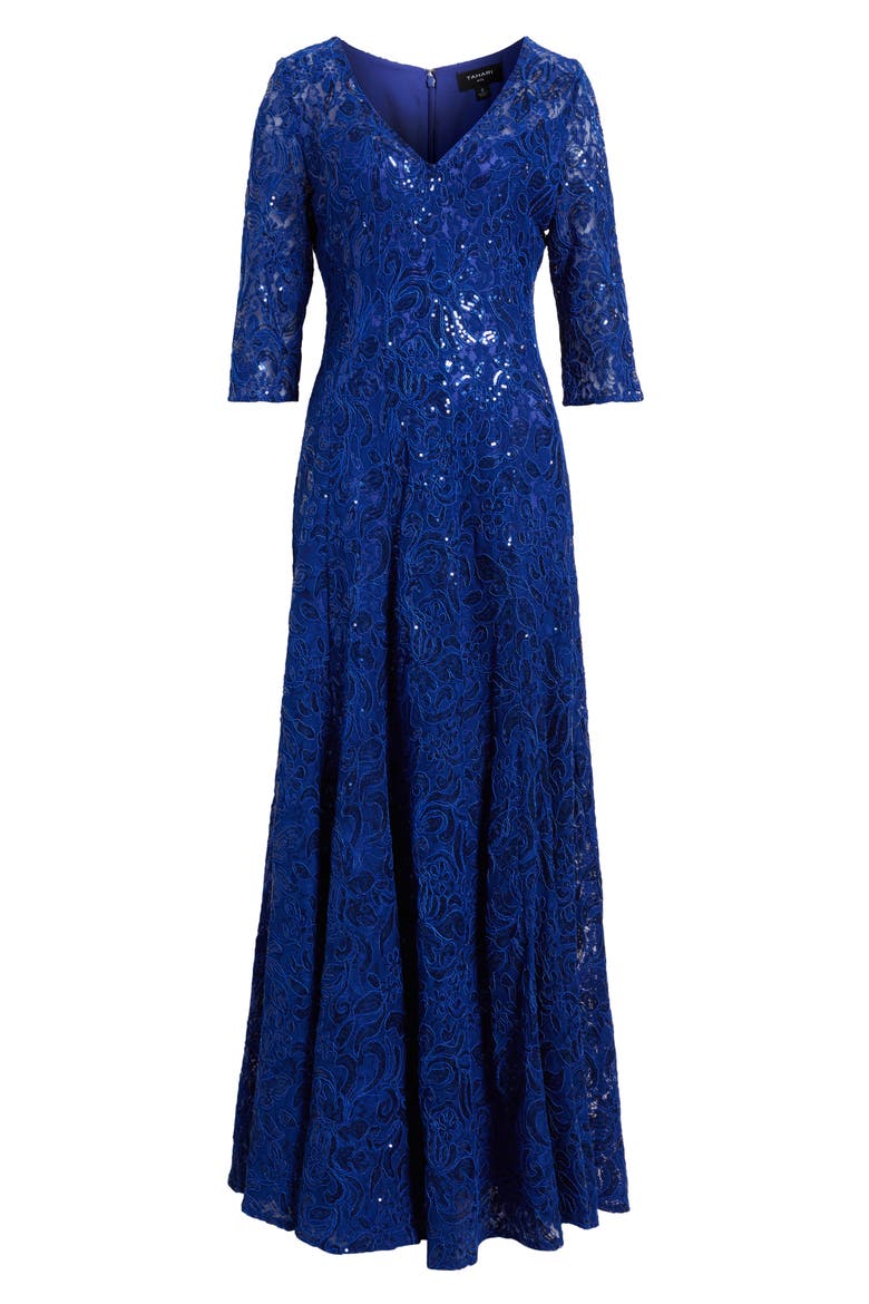 Beaded Sequin Long Sleeve Gown, Alternate, color, DEEP ROYAL