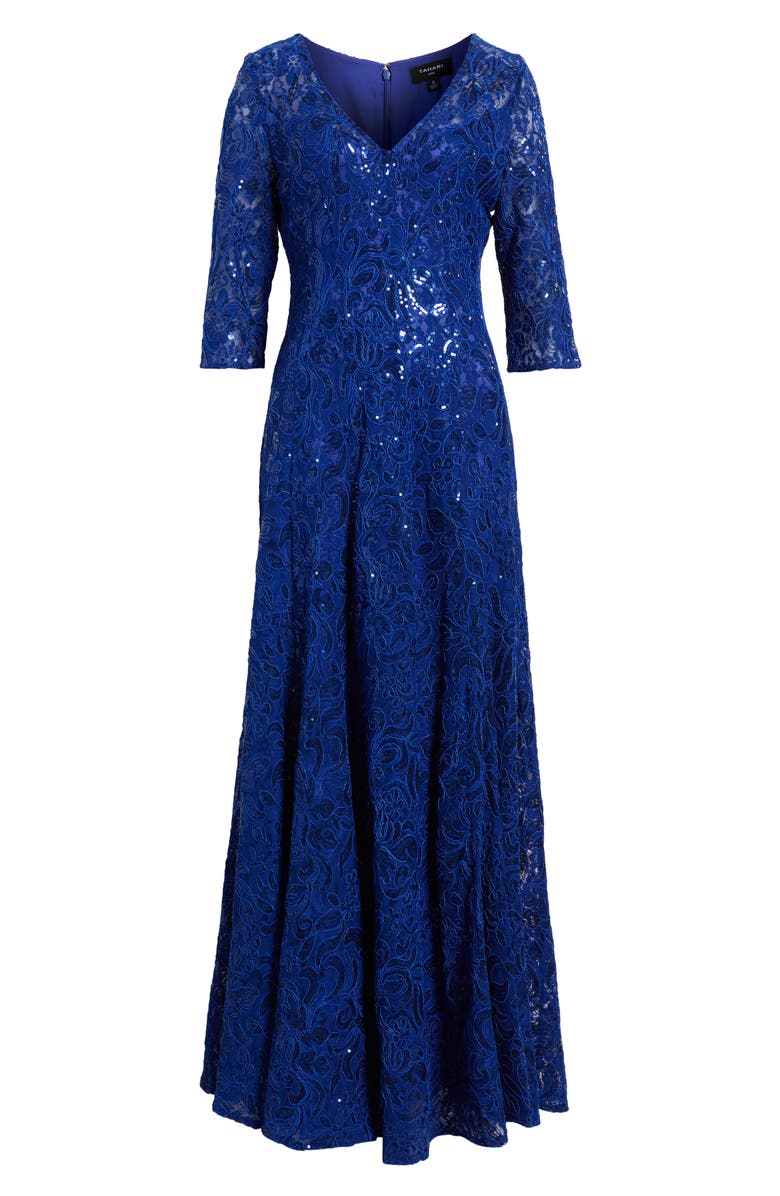 Tahari ASL Beaded Sequin Long Sleeve Gown, Alternate, color, Deep Royal