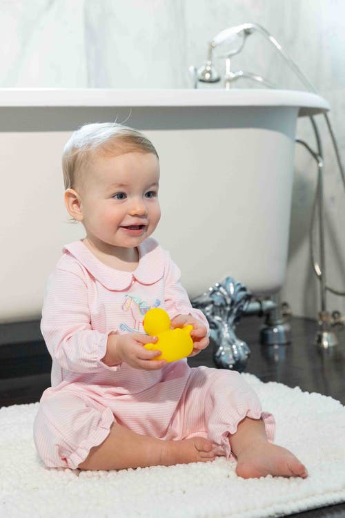 Florence Eiseman Stripe Knit Longall With Rocking Horse In Pink