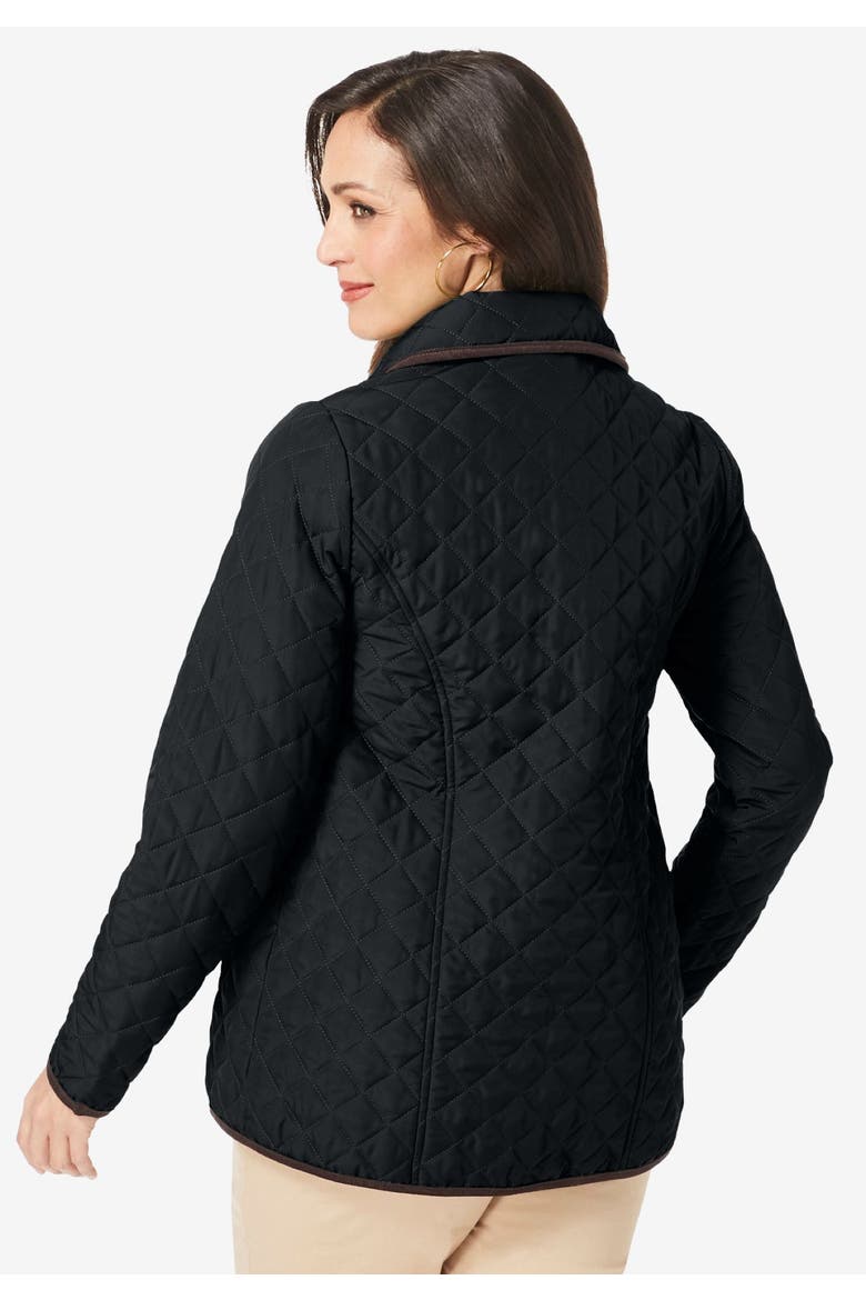 Snap-Front Quilted Coat, Alternate, color, BLACK