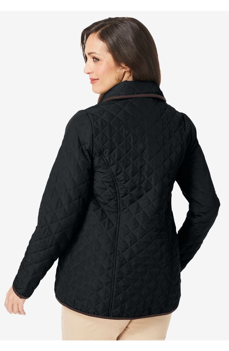 Jessica London Snap-Front Quilted Coat, Alternate, color, Black