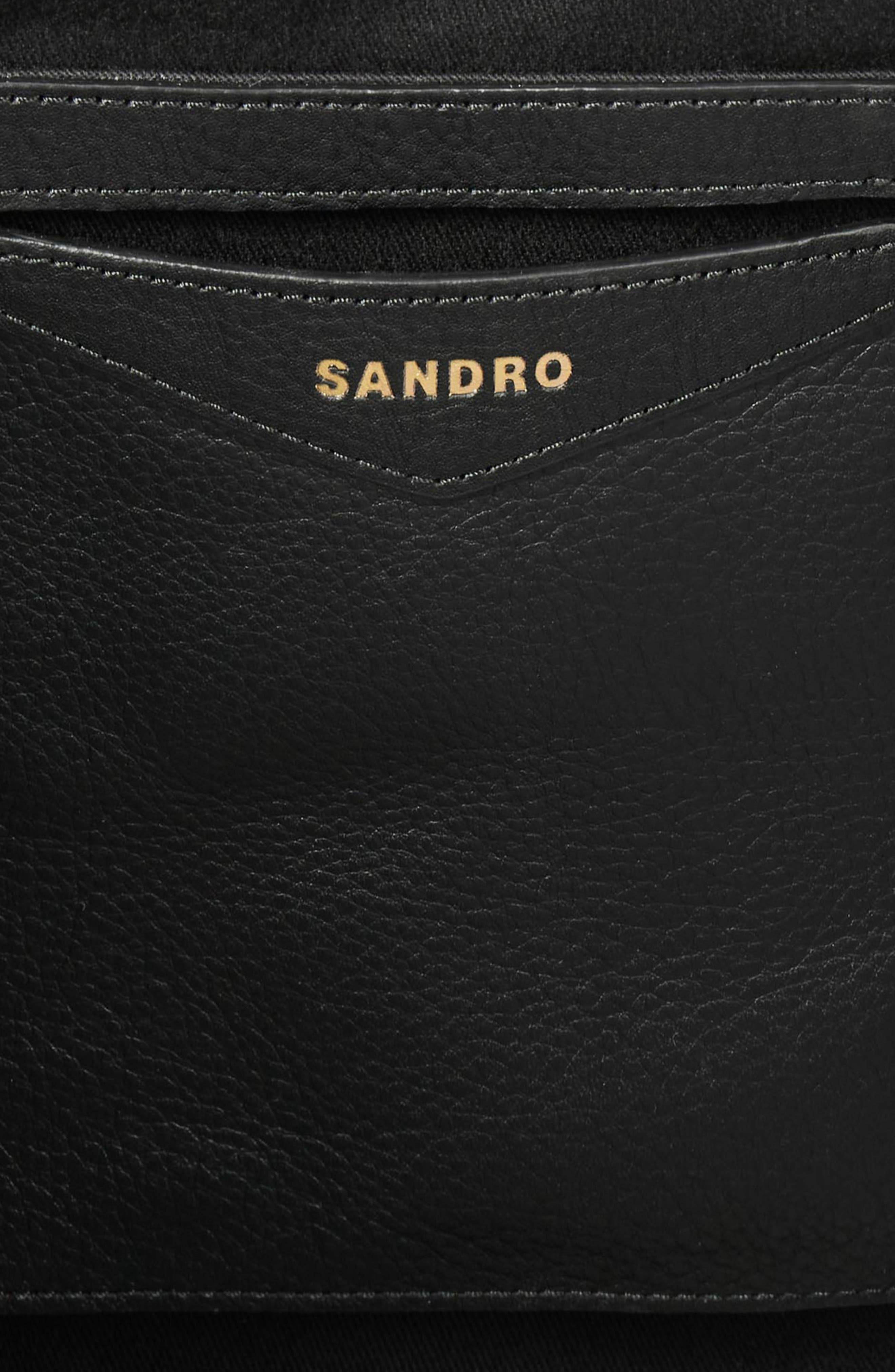 SANDRO Soft leather tote bag, Alternate, color, Black