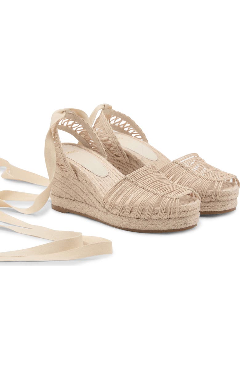 MANGO Ankle Wrap Espadrille Wedge Sandal, Main, color, Ecru