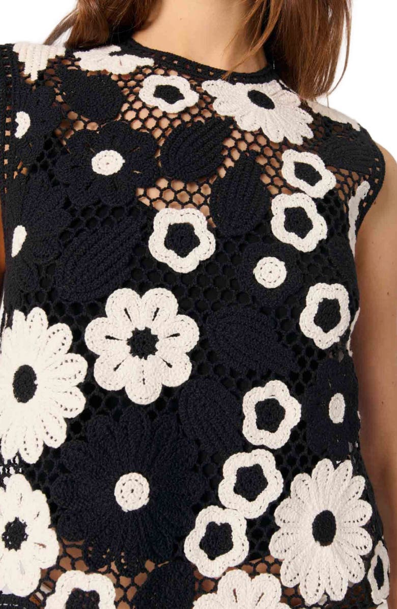 maje Floral crochet top, Alternate, color, Black / White