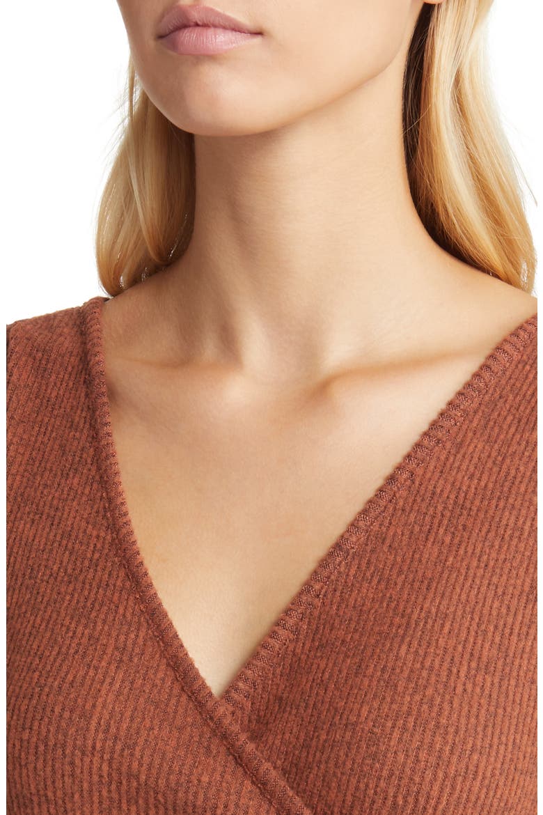 Long Sleeve Faux Wrap Midi Dress, Alternate, color, RUST