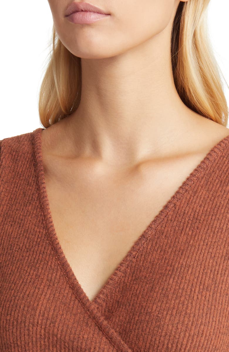 Loveappella Long Sleeve Faux Wrap Midi Dress, Alternate, color, Rust