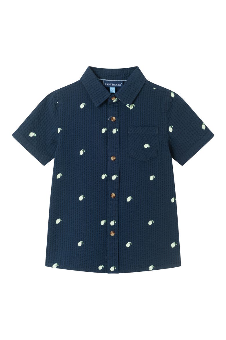 Kids' Short Sleeve Cotton Button Down Shirt, Main, color, NAVY