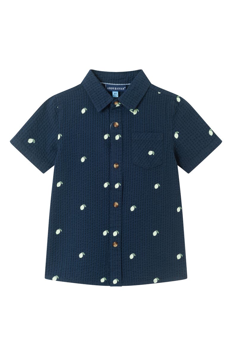 Andy & Evan Kids' Short Sleeve Cotton Button Down Shirt, Main, color, Navy