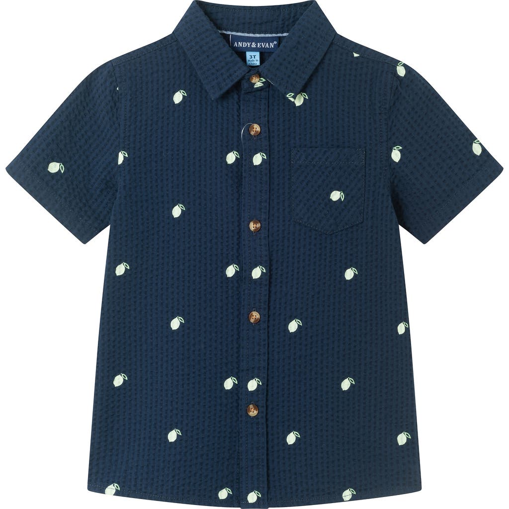 Andy & Evan Kids' Short Sleeve Cotton Button Down Shirt In Navy