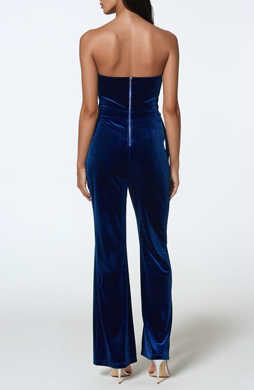 Bebe Strapless Velvet Jumpsuit In Sapphire
