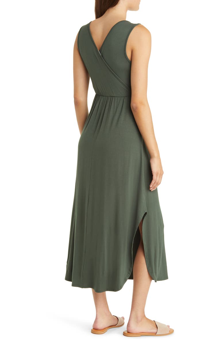 Loveappella Sleeveless V-Neck Jersey Midi Dress, Alternate, color, Olive