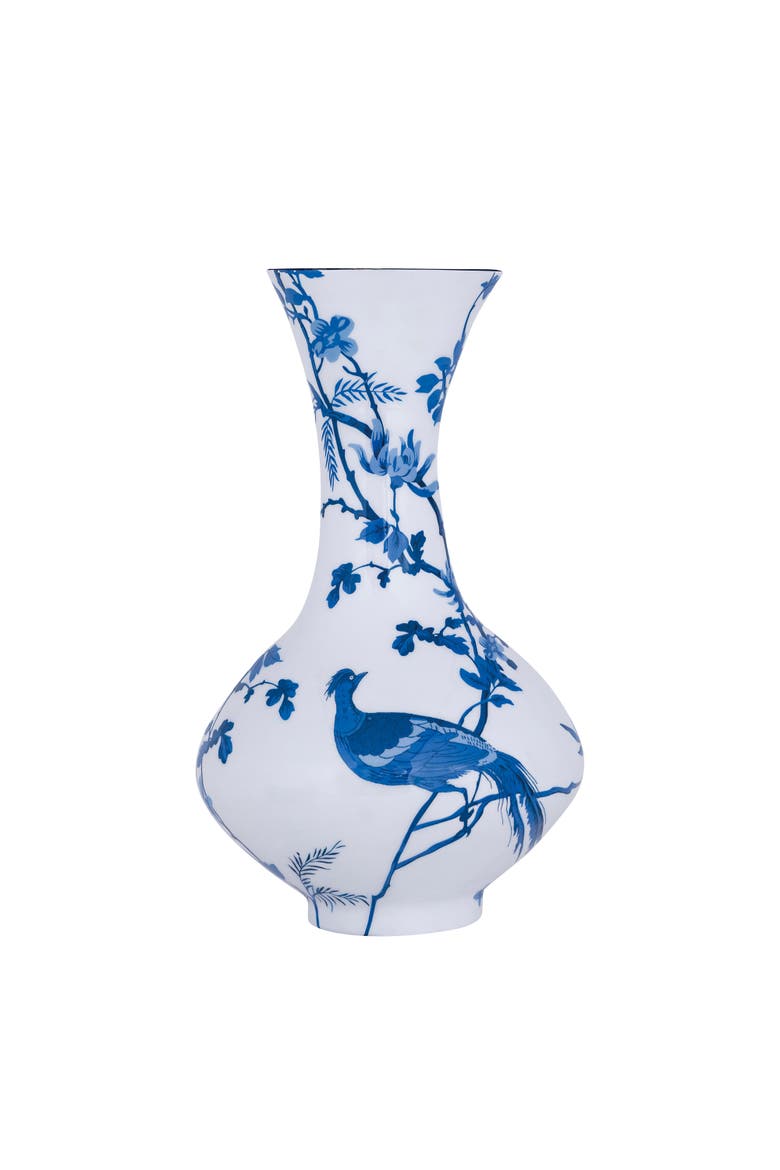 Chinoiserie Wall Mounted Vase Elegant Blue and White Porcelain Vase, Traditional, Tabletop, Living Room, Porcelain, Blue, Home Decor, Main, color, Blue