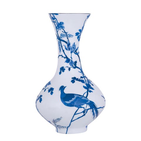 Chinoiserie Wall Mounted Vase Elegant Blue and White Porcelain Vase, Traditional, Tabletop, Living Room, Porcelain, Blue, Home Decor