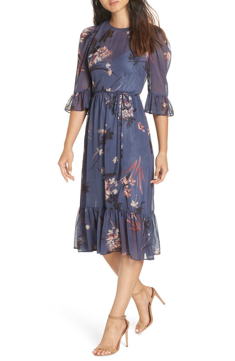 Avec Les Filles Floral Chiffon Midi Dress, Alternate, color,