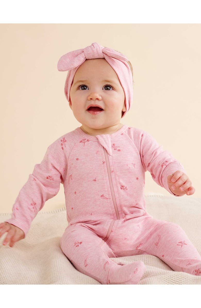 Purebaby Zip Growsuit & Headband Set, Alternate, color, Pale Pink Blossom