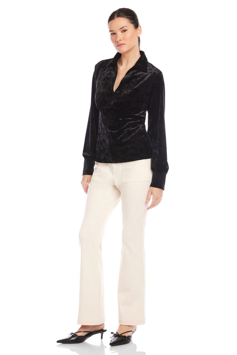 Bianca Slim Fit Shirred Vevet Button-Up Shirt, Alternate, color, BLACK