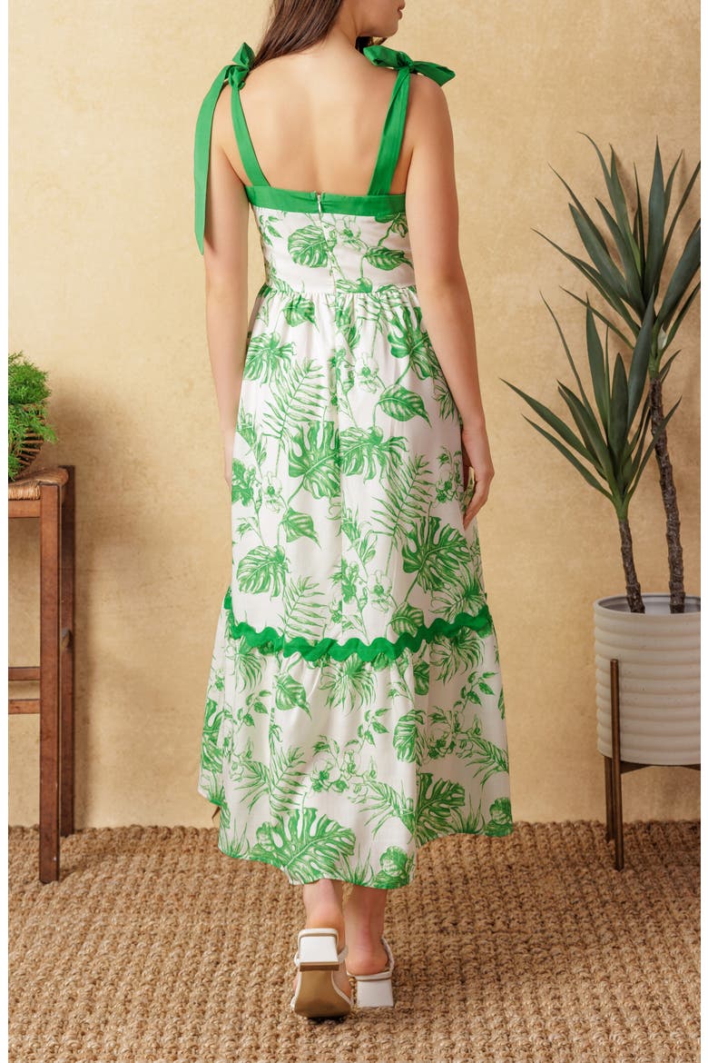 Shoulder Tie Midi Dress, Alternate, color, OFF WHITE / GREEN