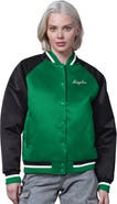 STARTER Women's Starter Kelly Green/Black Philadelphia Eagles Satin Full-Snap Vintage Varsity Jacket