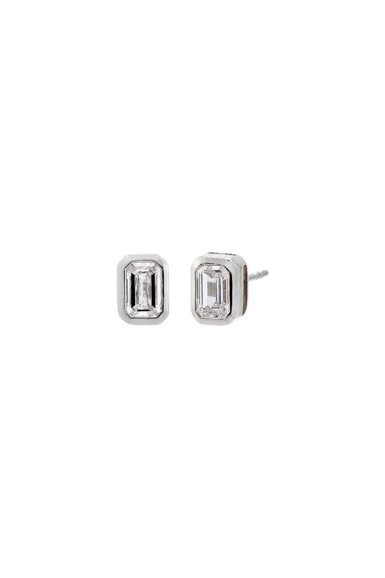 Lab Grown Diamond Emerald Bezel Stud Earring 14K, Main, color, 14K White Gold - 1 Carat