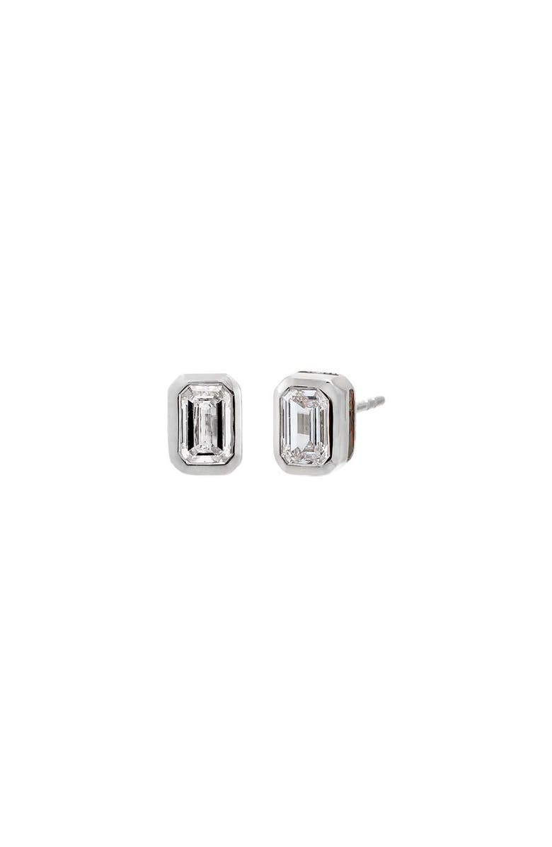 BY ADINA EDEN Lab Grown Diamond Emerald Bezel Stud Earring 14K, Main, color, 14K White Gold - 1 Carat