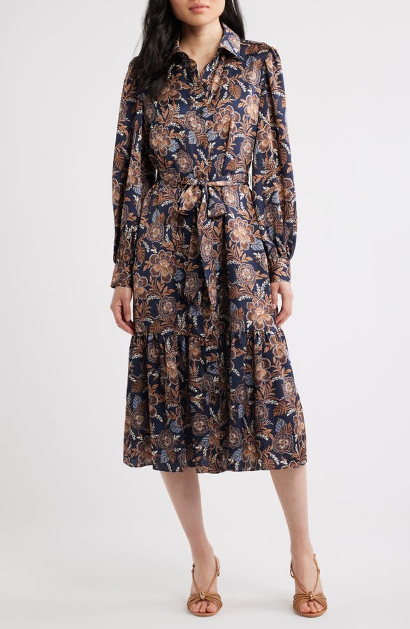 Floral Long Sleeve Midi Shirtdress