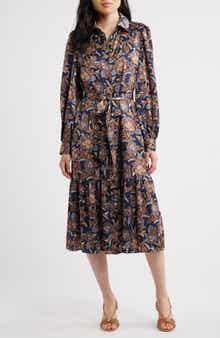 Floral Long Sleeve Midi Shirtdress