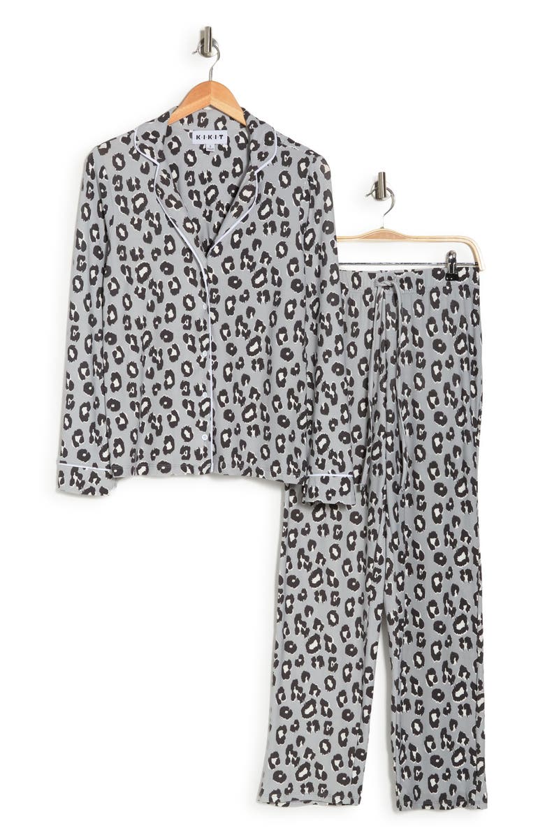 JJ Basics Long Sleeve Button Front Top & Pants Pajamas, Alternate, color,