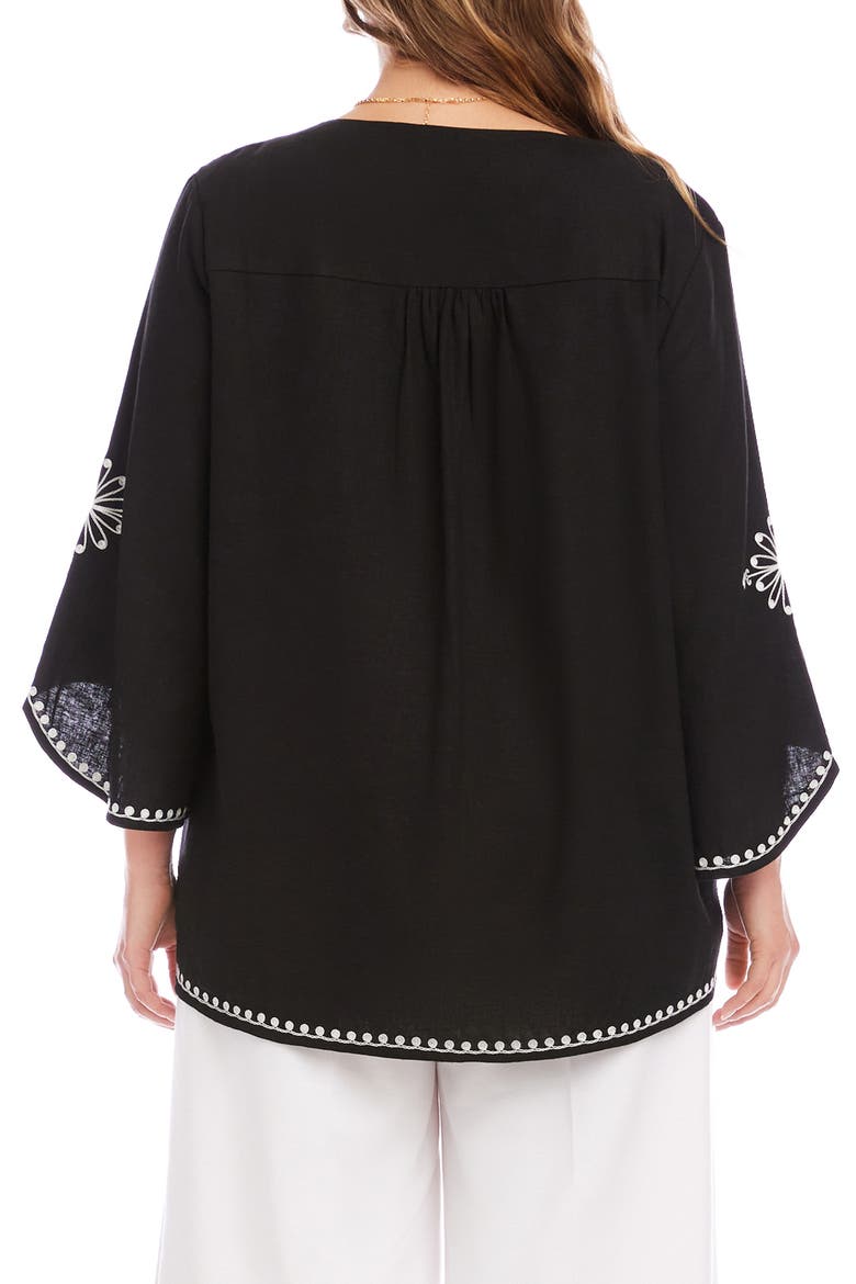 Embroidered Asymmetric Hem Linen Blend Top, Alternate, color, BLACK AND WHITE