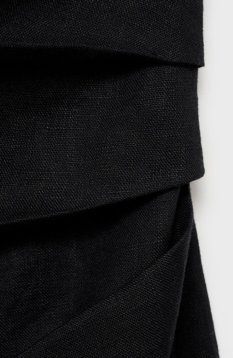 MANGO One-Shoulder Linen Midi Dress, Alternate, color, Black