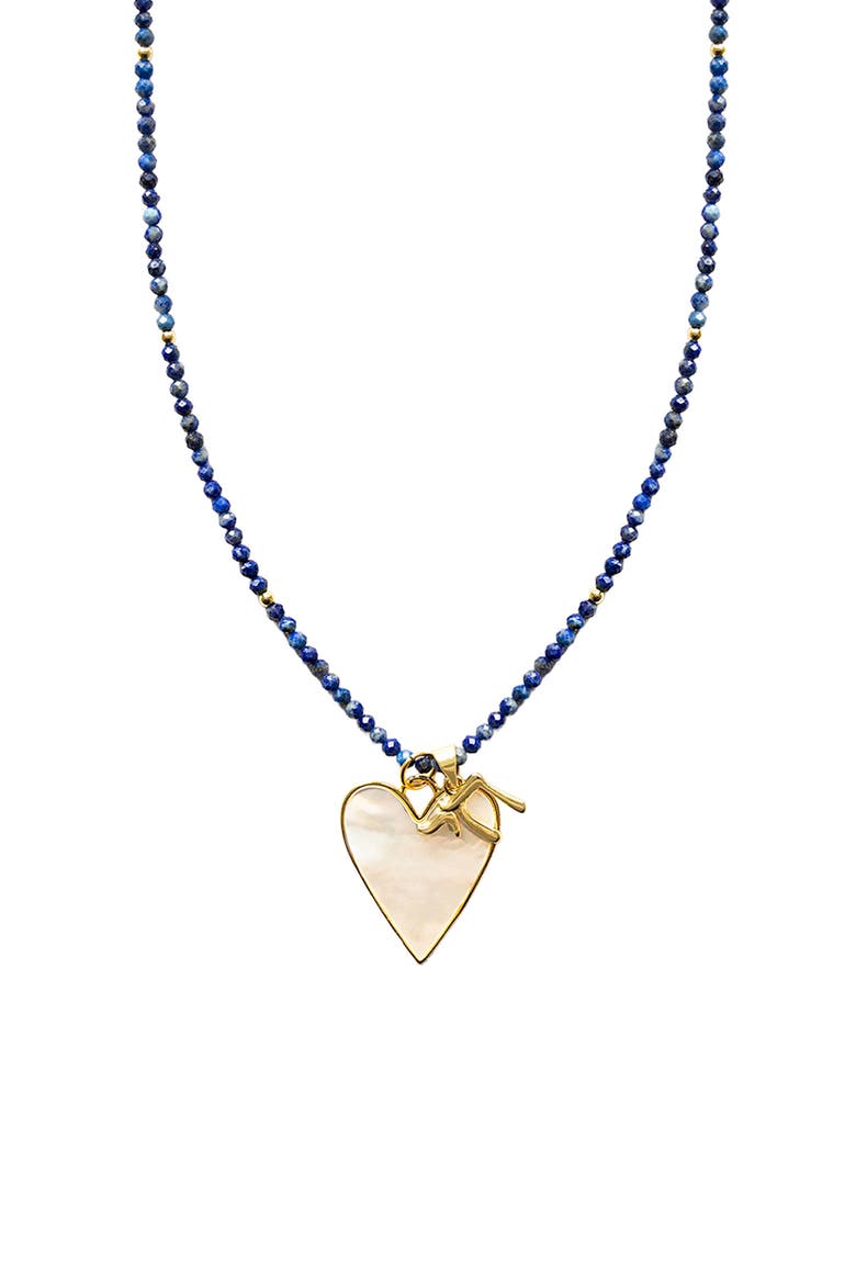 Sylvie Heart & Chai Charm Pendant Necklace, Main, color, GOLD LAPIS
