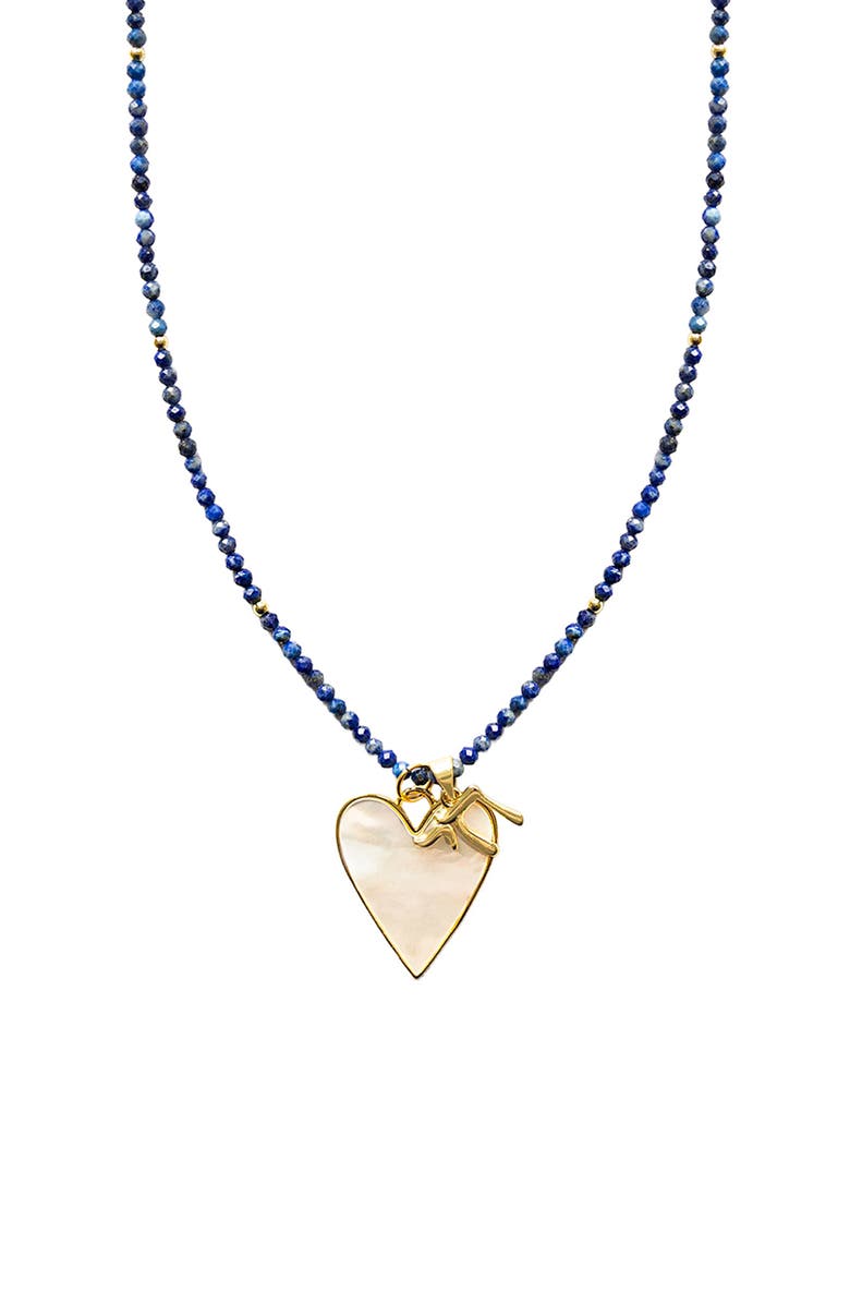MARLYN SCHIFF Sylvie Heart & Chai Charm Pendant Necklace, Main, color, Gold Lapis