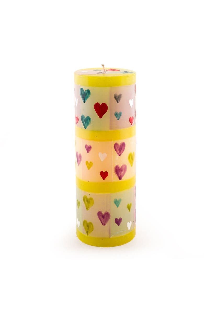 Thumbprint Artifacts Pastel Hearts Painted Pillar Candle, Main, color, Pastel Hearts - 3X8"