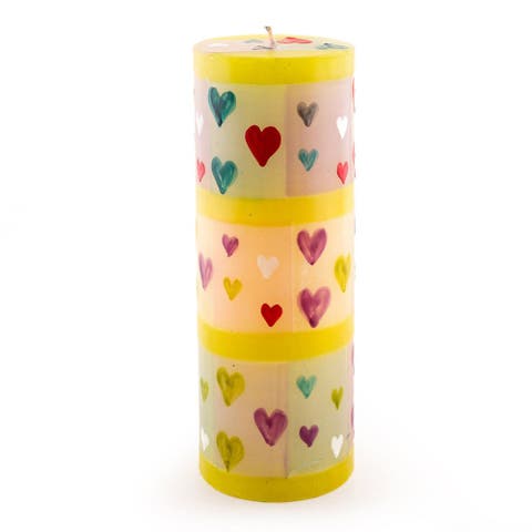 Pastel Hearts Painted Pillar Candle