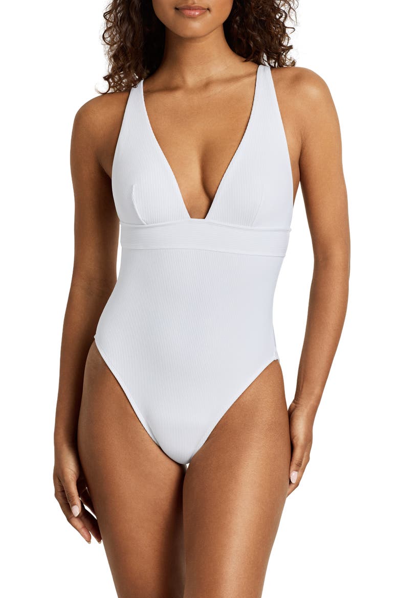 Modern Tall One-Piece Swimsuit, Main, color, WHITE