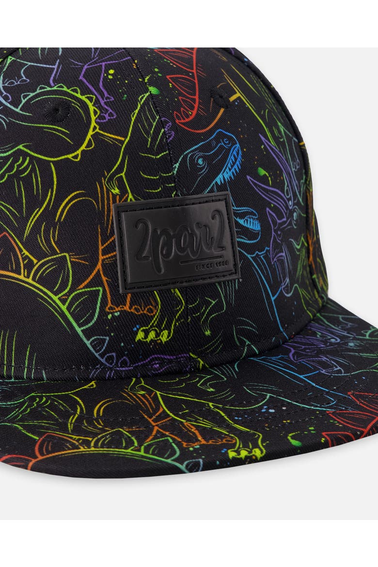 Flat Brim Dinosaur Print Cap, Alternate, color, Black Dinosaur Print