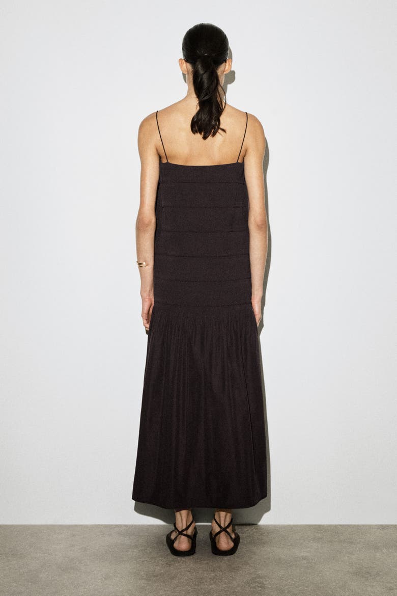 Ruched Dropped-waist Poplin Midi Dress, Alternate, color, DARK BROWN
