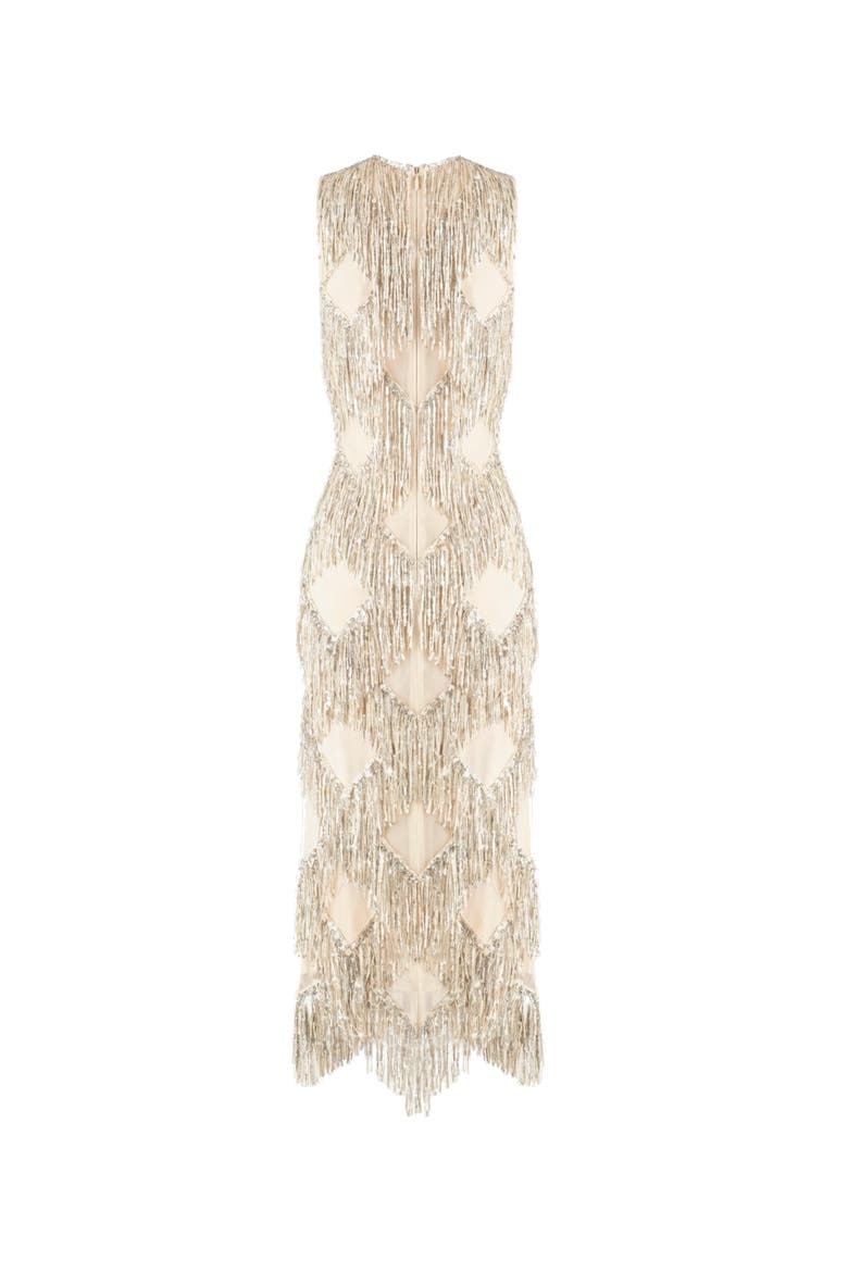 Deco Shimmer Fringe Midi Dress, Alternate, color, Silver