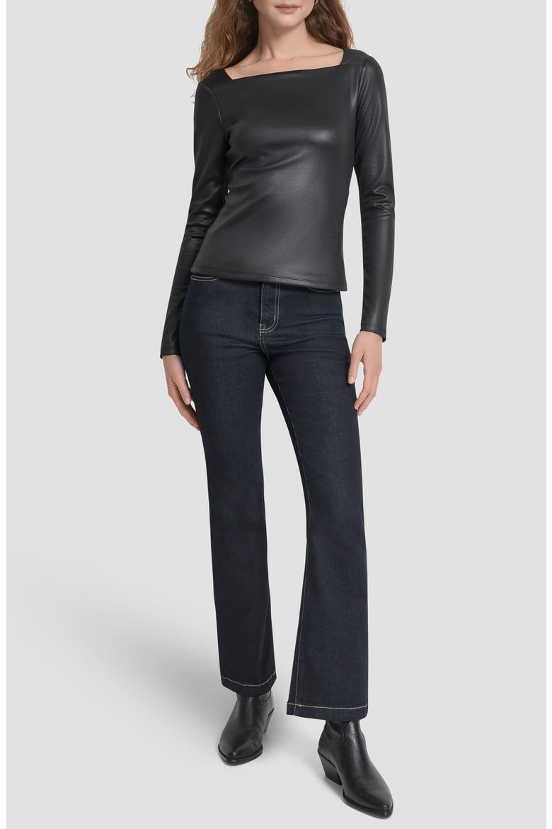 Faux Leather Knit Top, Alternate, color, BLACK